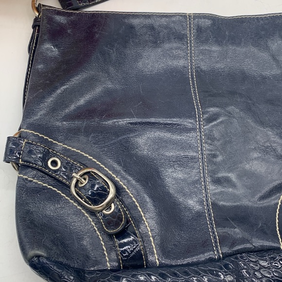 Luce gorgeous navy blue leather shoulder bag wit check lining MCB5405M - Picture 5 of 14